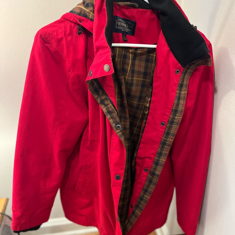 Pendleton Red And Black Jacket With Plaid Accents - image 1